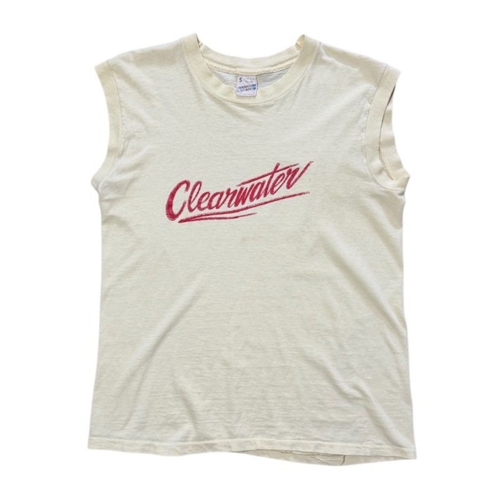 Vintage 80s Clearwater Surf Ocean Beach Spellout Graphic Muscle Tank Top Shirt